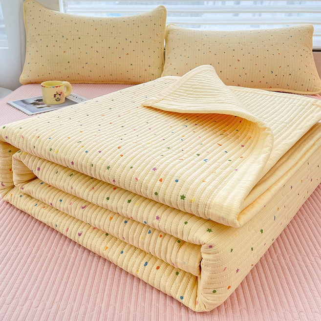 더루비샵 침대패드 사계절 고밀도 누빔 양면 패드, 옐로우도트