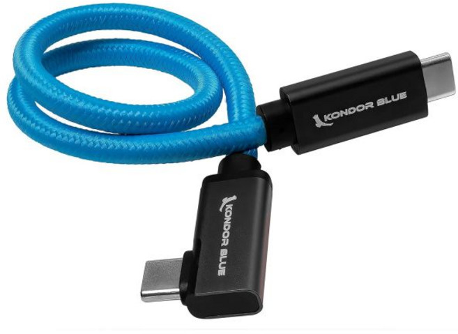 콘도르 블루 | 직각 12인치 USB-C 브레이디드 케이블 8K 데이터 및 전력 공급용 20 Gb/s 전송 속도 USB PD 100W 충전 썬더볼트 3 호환 블랙, Blue, 1개