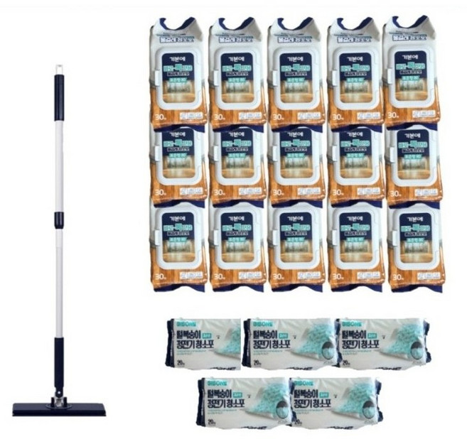[기본에] NEW 업그레이드 바로톡 밀대걸레1개+물걸레청소포15팩+정전기청소포5팩, 1세트