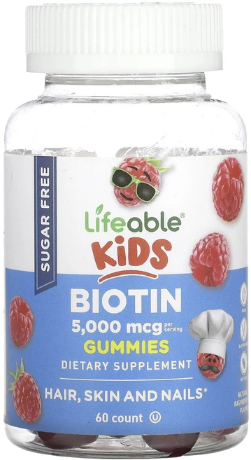 라이퍼블 키즈 어린이 비오틴 biotin 라즈베리 5 000mcg 60개, 1개, 60정 - 쿠팡