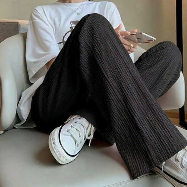 하루랩 여성 바지 여름 냉장고 플리츠 팬츠