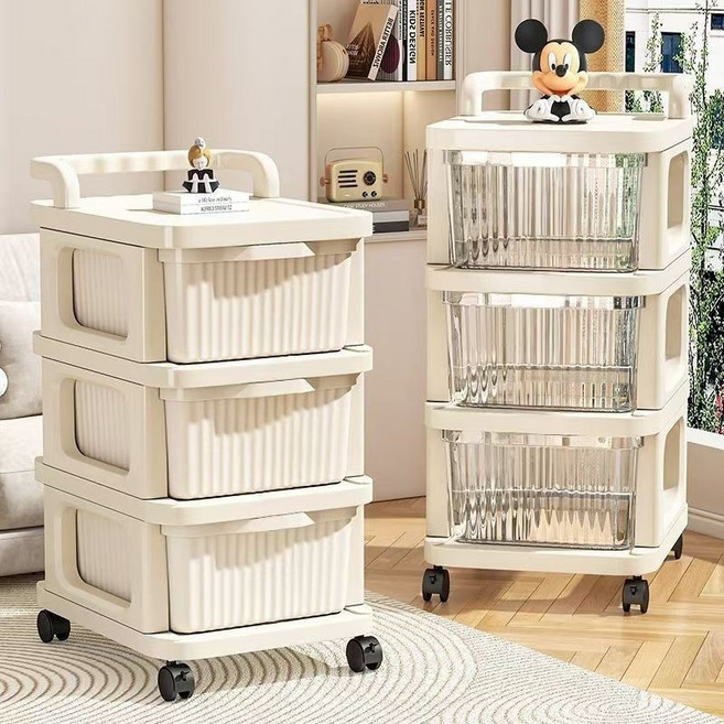 透明純色抽屜式小推車置物架零食玩具嬰兒用品收納櫃帶輪雜物收1, 1層, 大號【3層透明色抽屜】-萬向輪:如圖