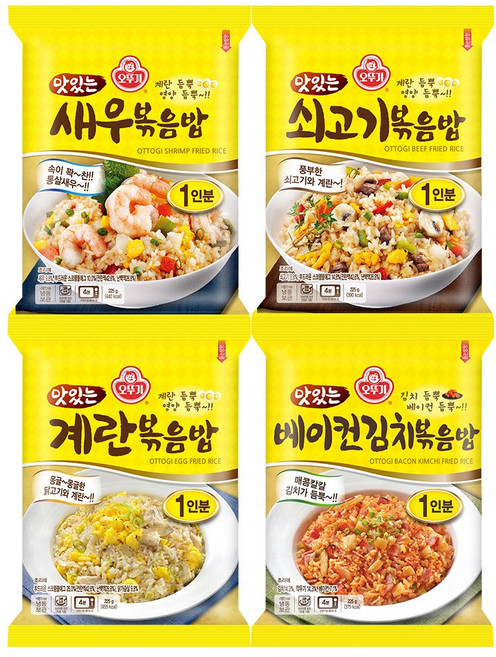 오뚜기 맛있는 볶음밥 225g 4종세트(새우+쇠고기+계란+베이컨김치), 1세트, 900g