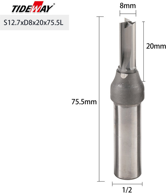 TIDEWAY 1PCS 12.7mm 생크 3 플루트 스트레이트 플러시 트림 라우터 밀링 커터 목재 초경 CNC 도구, 3) S12.7xD8x20x75.5L, 한개옵션1