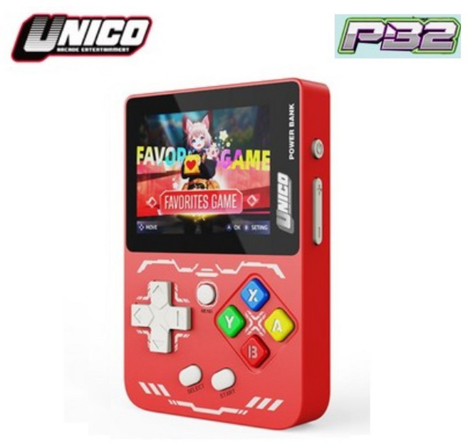 UNICO 휴대용 레트로 게임기 PB2/ 미니포켓 게임기+무선 보조배터리를 하나로, PB2 레드