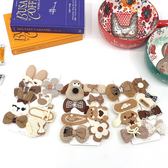 겨울 패브릭 니트 미니 집게핀 8종 세트 여아 키즈 헤어핀 어린이집 생일선물 크리스마스