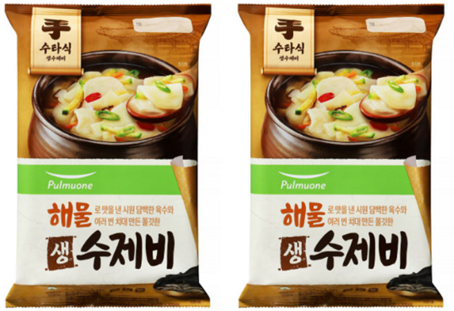 밀키트 해장 풀무원 해물 생 수제비 2인분, 2개, 367g