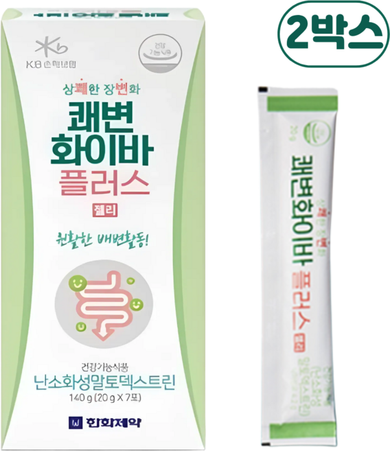 한화제약 쾌변화이바 청포도맛 젤리스틱 치커리분말 피쉬콜라겐 Constipation, 2박스, 140g