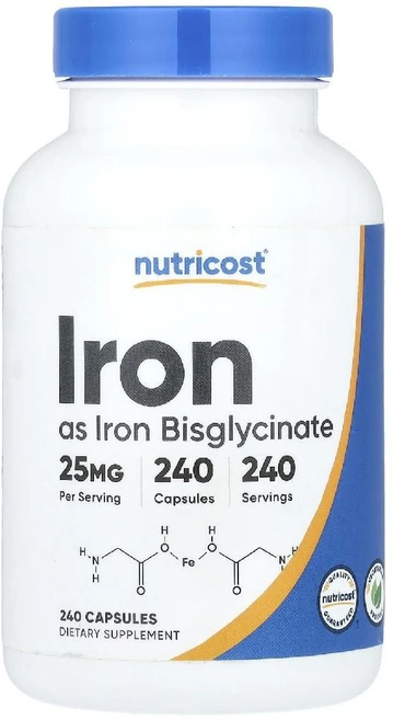 Nutricost 철분 25mg 캡슐 240정 Nutricost (뉴트리코스트), 240 개, 1개 - 쿠팡