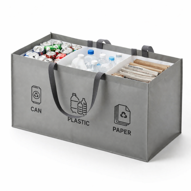 나너마켓 3단 일체형 재활용 분리수거함, 그레이