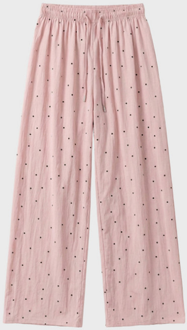 여성 여름 코튼 도트 밴딩 루즈핏 와이드 통바지