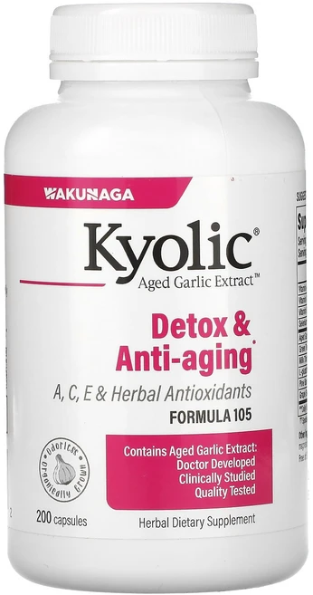 Kyolic Aged Garlic Extract 디톡스 & 안티에이징 포뮬라 105 캡슐 200정, Kyolic Aged Garlic Extract ..., 1개 - 쿠팡