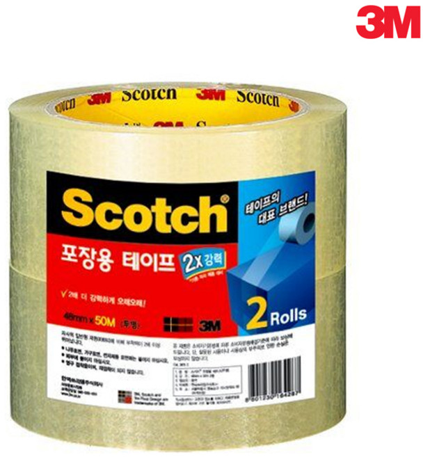 3M 스카치 포장용 테이프 3615-2 48mmx50M 투명 2개입, 1개