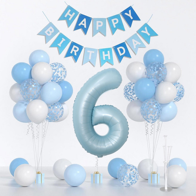 파티 용품 생일파티 풍선 올인원 세트, 1세트, 블루 6