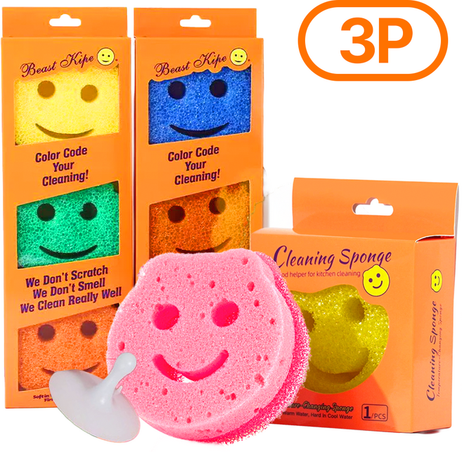 정품 스마일 수세미 흡착홀더 포함 랜덤발송, 1개, 3개입