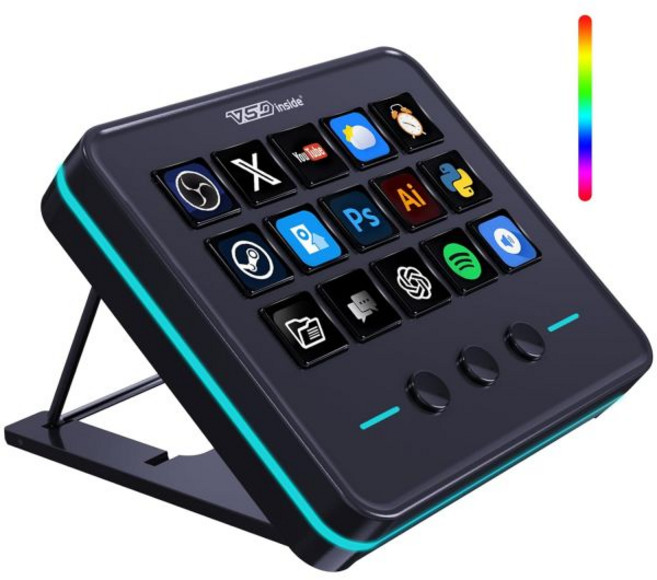 VSDINSIDE 매크로 키패드 스트림 컨트롤러 데크 게이밍 스트리밍 바로가기 키보드 18개 프로그래머블 키 맞춤형 시각 인공지능 패드 USB 사운드보드 OBS 유튜브 책상 사, S, Black, S