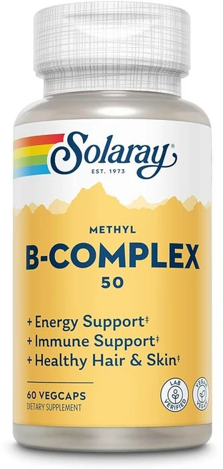 SOLARAY 메틸 B-복합체 50mg | 엽산 및 B-12의 메틸화 형태 | 건강한 모발 및 피부 신경 면역 기능 및 신진 대사 지원 | 식물성 캡슐 60개, SOLARAY 메틸 B-복합체 50mg | 엽산 및 B, 1개 - 쿠팡