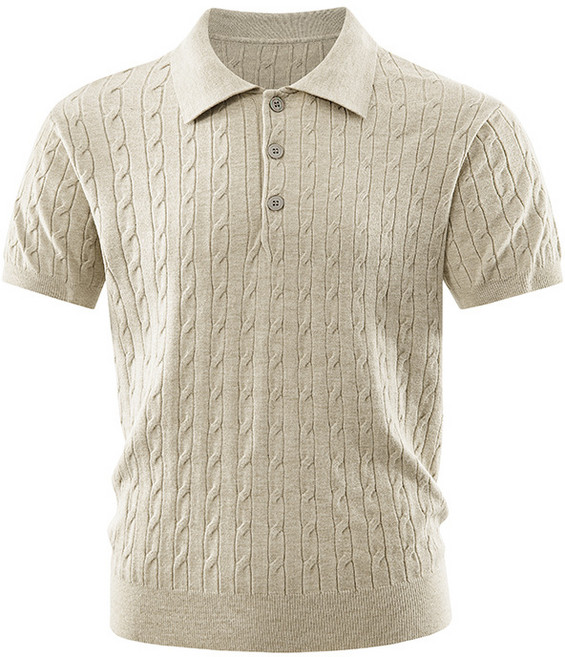 ANYOU 남자 여름 꽈배기 짜임 반팔 빈티지 통근 캐주얼 터틀넥 티셔츠