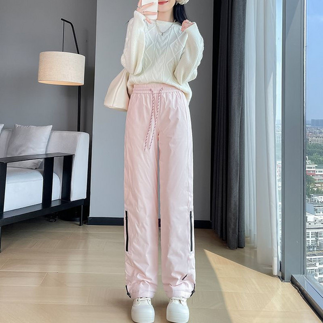 AOKADA 여성 겨울 웰론 방한 등산 스키 바지 밴딩 웨스트 카고 팬츠