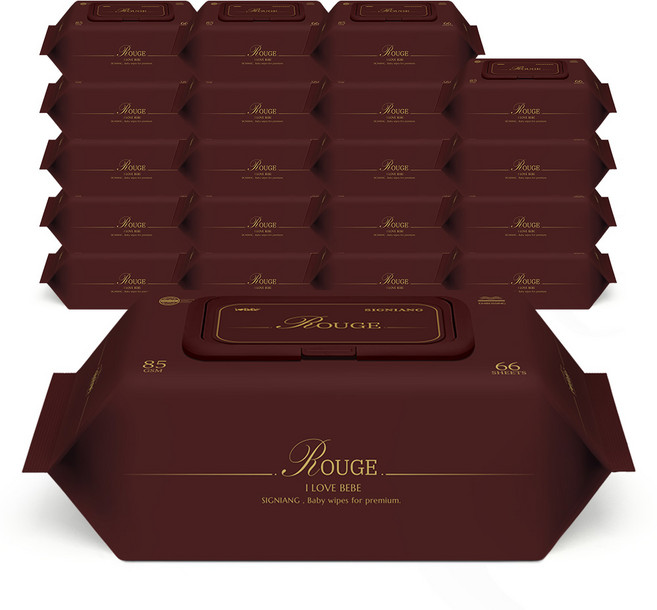 아이러브베베 고평량 시그니앙 85g 루쥬 66매 20팩 캡형 엠보 아기물티슈, 20개