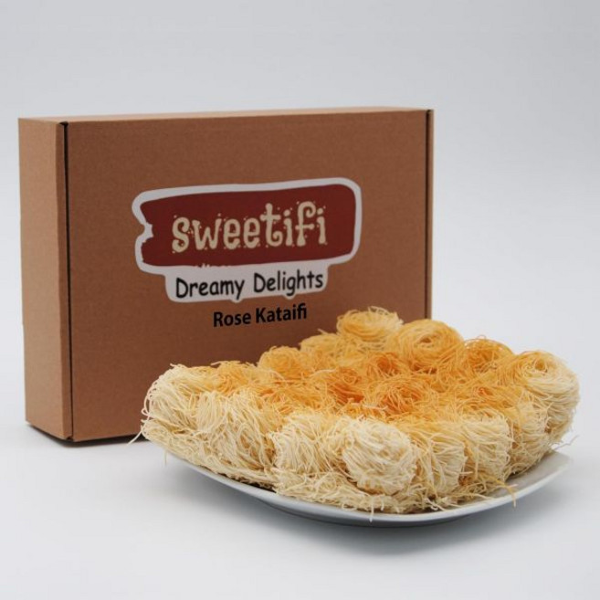 스위티피 카타이피 페이스트리 – 손으로 만든 채썬 필로 도우 디저트 (무수분 시럽 없음) 그리스 터키 스타일 미리 구운 데우고 시럽으로 달게 하기 200g/7온스 (장미향), Sweetifi 카다이프 스위티피 카타이피 페이스트리