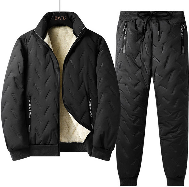 개웃기냥 남녀공용 기모 융털 블랙패딩 상하의 세트 방한복 겨울작업복 후드집업 융털 기모바지 방한복