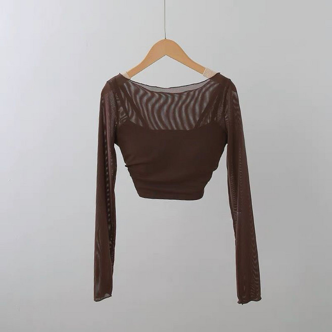 페이준 여성 보트넥 요가복 크롭 보디슈트 브라 패드 망사 스포츠 티셔츠 LN791