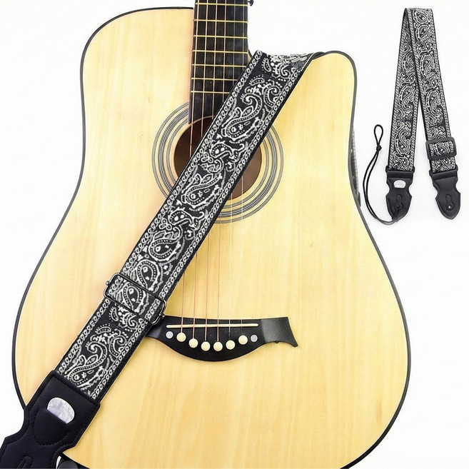 [LxU] 자수 패턴 기타 스트랩 일렉기타 베이스 통기타 어깨끈, 1개