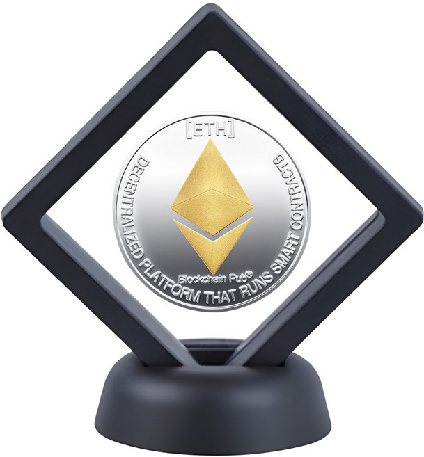 라온하제 비트코인 이더리움 리플 가상화폐 기념주화 코인 암호화폐 동전 수집 스텐드+장식장 포함, 04 이더리움 실버+골드