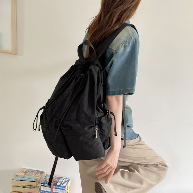 가벼운 나일론 생활방수 포켓 스트링 백팩 루프 여행가방