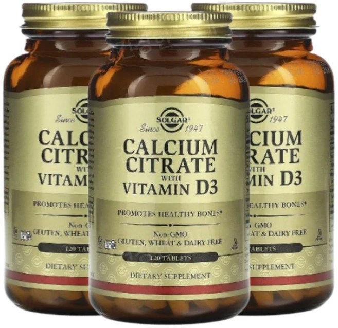 구연산 칼슘 CALCIUM 칼슘제 비타민D3 120정 솔가 Solgar 3병, 3개 - 쿠팡