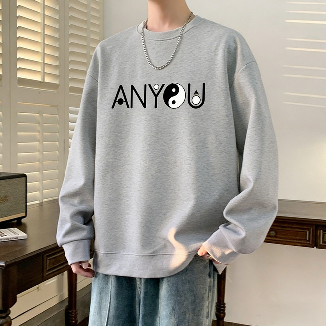 ANYOU 남성 통기성 태극 프린트 맨투맨 캐주얼 넉넉핏 긴팔
