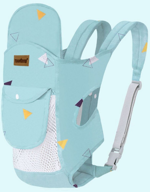 TIANSUGE 嬰兒背帶 新生兒多功能揹巾 橫抱前抱後背式 藍色三角