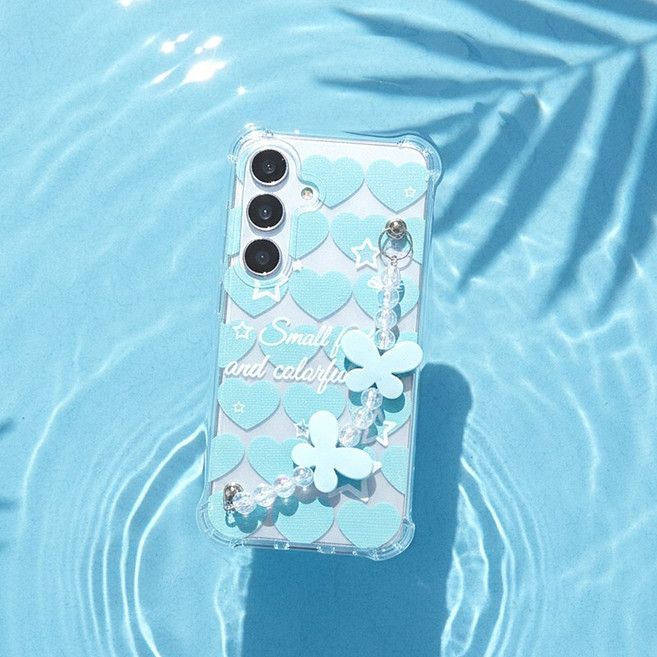 블루나비 하트패턴 비즈스트랩 방탄젤리 케이스 갤럭시 아이폰 기종