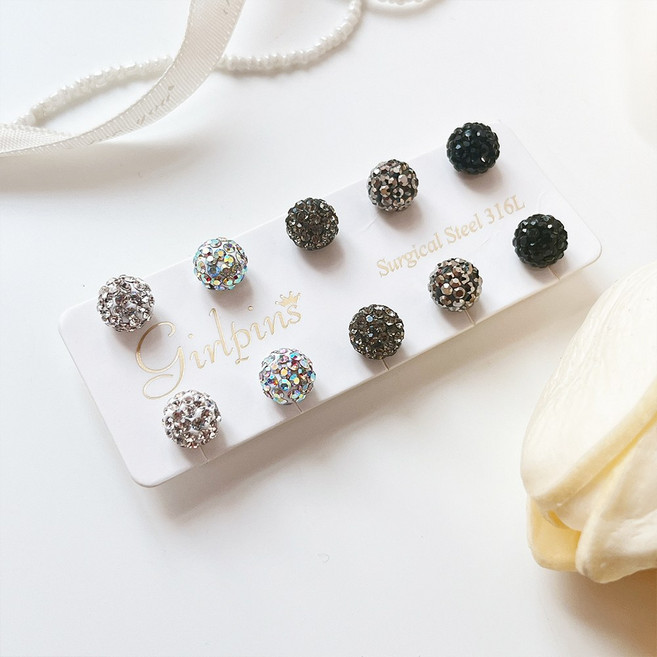 미다미 3 4 5 8mm 점토볼 큐빅 피어싱 10P 세트 남녀공용