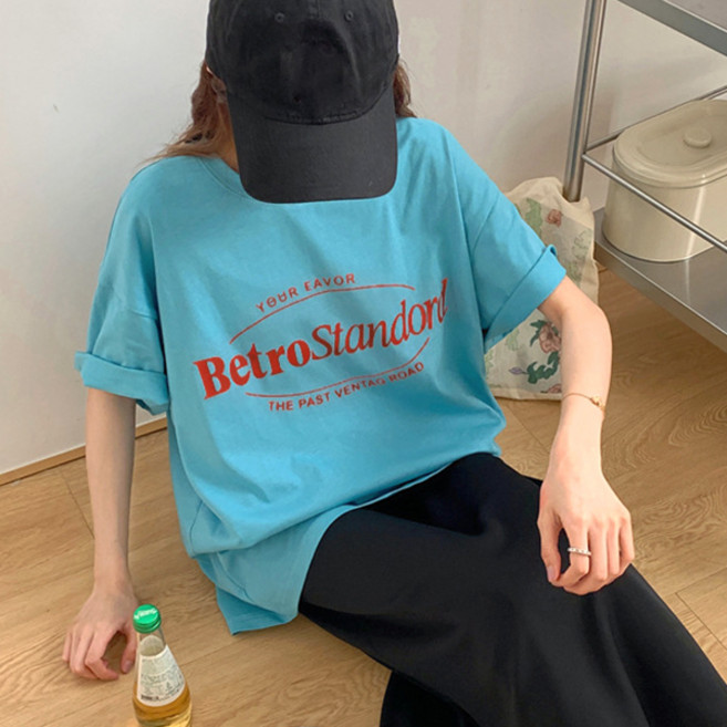 바이누아 여성 빈티지로드 오버핏 반팔티셔츠