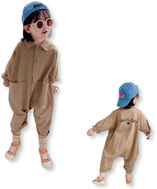 [Lezalic] 올인원 연결 (카키110) 사루엘 아동복 키즈 아기 커버 올 소년 소녀 카키 네이비 앞치마 익스텐션 유치원 란도셀 놀이복 삼각건 입학 졸업 코데 댄스 에어 리프트 카츄샤 카파 가우초 악기 가챠 벨트 거즈 가운 캡 (카키110)