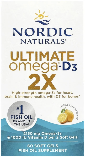 Nordic naturals (노르딕) 얼티메이트 오메가2X 2150 mg/1000IU 비타민D3 60 소프트젤, 60정, 1개 - 쿠팡