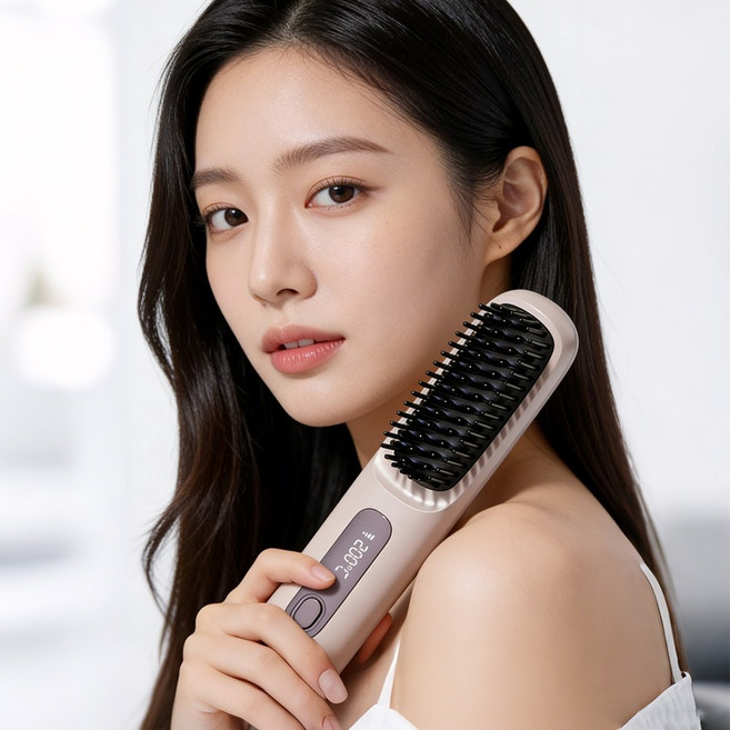 하루꿈 무선 빗 고데기 휴대용 브러쉬 스타일러 3단계 온도조절 USB 충전식 매직기, 보라, 1