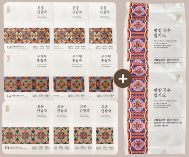 [담꽃] 프리미엄 팥죽 10개 (고운4+무가당3+통통3)+팥칼국수 4인분, 상세 설명 참조, 상세 설명 참조