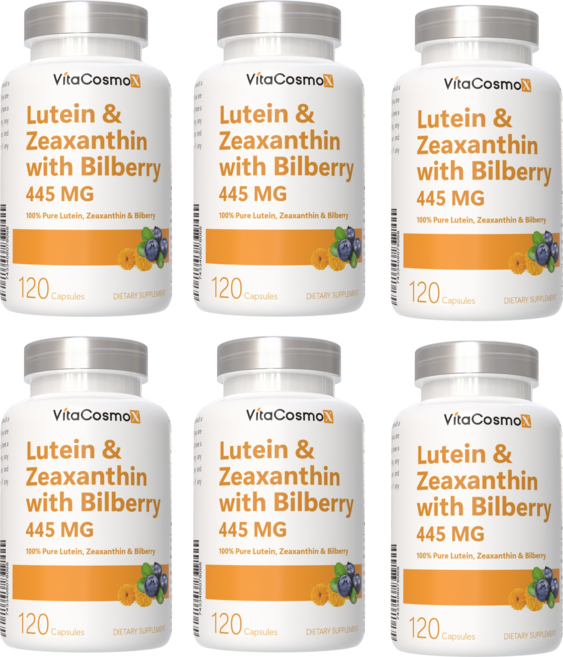 VitaCosmoX 비타코스모엑스 루테인 40mg + 제아잔틴 4mg + 빌베리 400mg 베지 소프트젤 445mg 야채캡슐, 6개, 120정