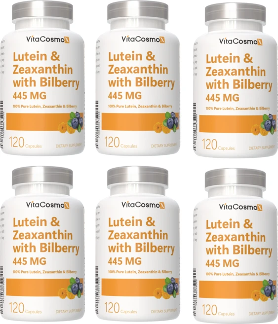 VitaCosmoX 비타코스모엑스 루테인 40mg + 제아잔틴 4mg + 빌베리 400mg 베지 소프트젤 445mg 야채캡슐, 6개, 120정 - 쿠팡