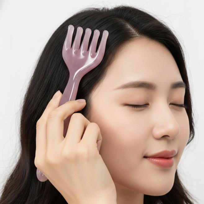 두피 괄사 릴랙싱 경락 마사지 빗 헤드 마사지기, 1개, 핑크 브라운