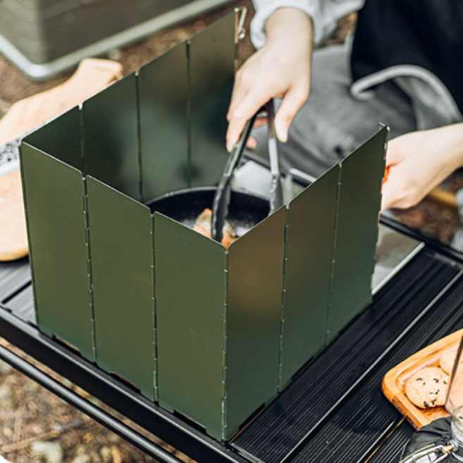 애플민트 캠핑 10단 접이식 가스 버너 바람막이 가림막+케이스, 1개, 2.카키