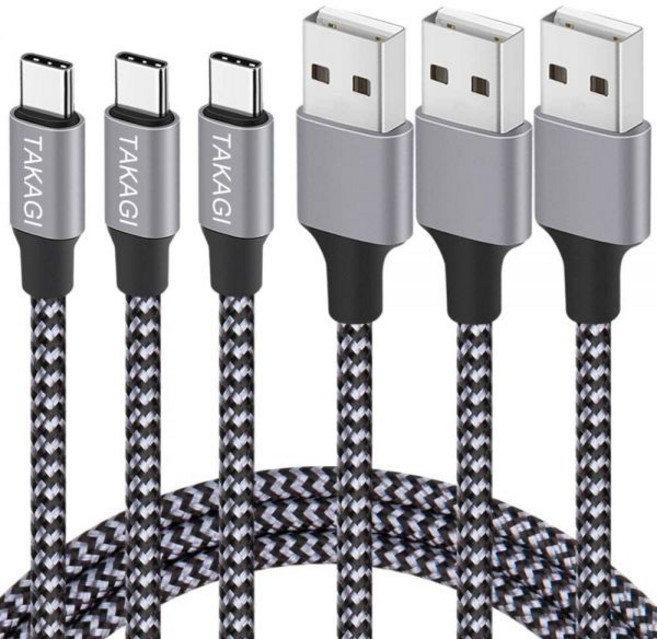 TAKAGI 타가키 USB to C 케이블 3팩 6피트 A에서 타입 C로 빠른 충전 나일론 직조 데이터 동기화 전송 충전기 아이폰 16 프로 맥스16 플러스15 맥스15 플러스, 타카기 USB 타입 C 케이블 고속 충전3팩 6피트 U