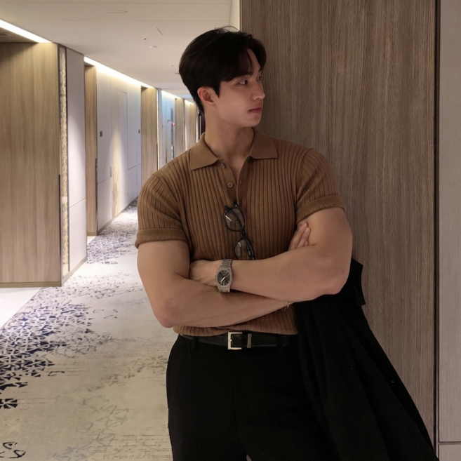 스타일닥터 남성 여름 시원한 반팔 니트 티셔츠 머슬핏 데일리 폴로 니트