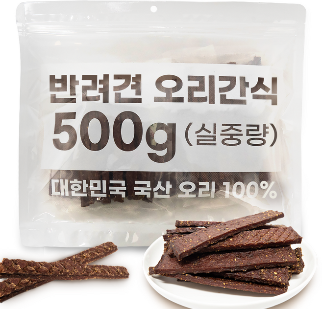 멍냥보감 국산강아지간식 대용량 국산HACCP오리100% 수제간식, 500g, 1개, 저키스틱