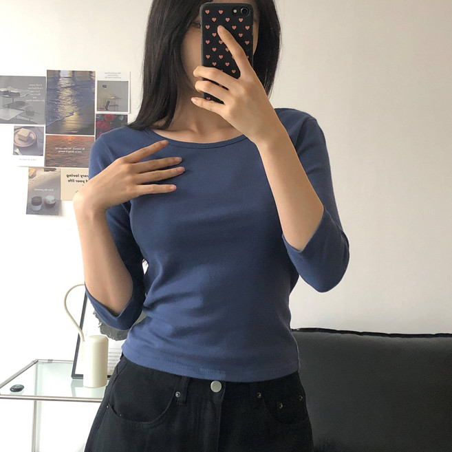 더한땀 글램 여성 여리핏 데일리 7부 티셔츠