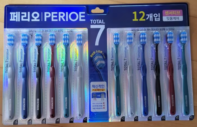 페리오 토탈7 센서티브 칫솔 12입 / 가로패턴 0.01mm 초저자극 잇몸케어 미세모 칫솔 대용량, 1개, 12개입