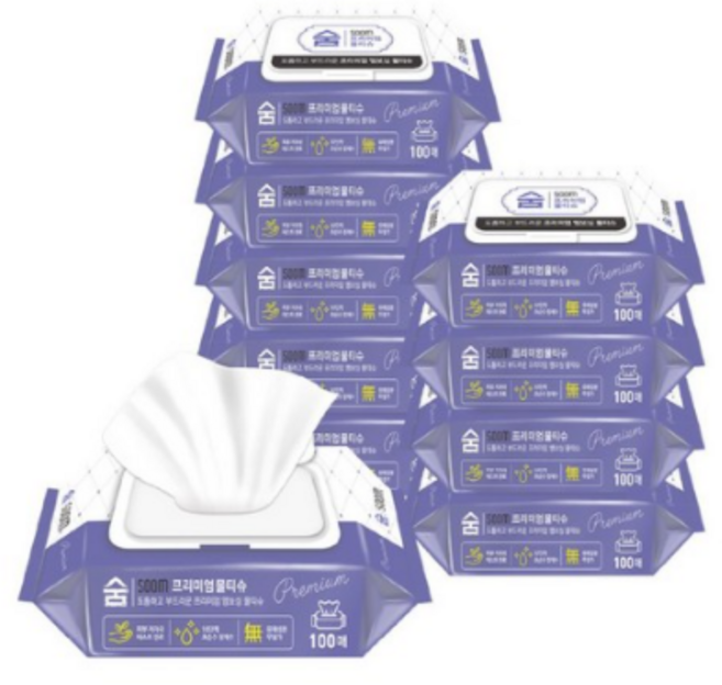 숨 프리미엄 물티슈 캡형 100매 10개